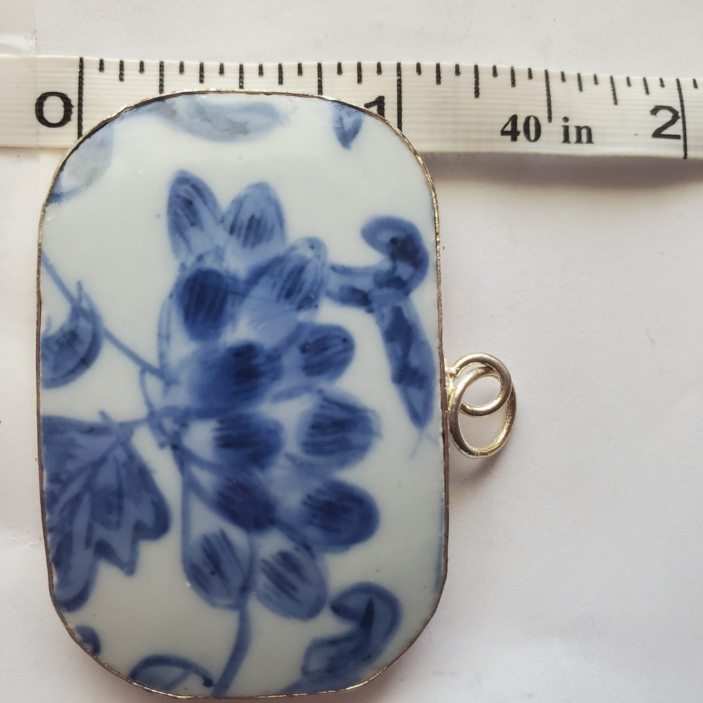 Vintage Ming Blue & White Porcelain Floral Pendant Chinoiserie Pottery Shard - Picture 9 of 12